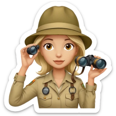 Woman + binoculars,Jungle Explorers. sticker