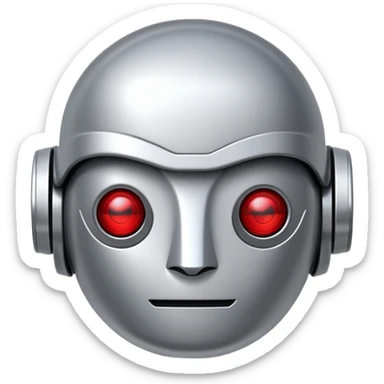 polished minimalistic perfectly round steel robot face with a red line instead of eyes, simple clean design sticker