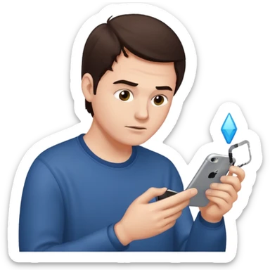 make a white guy with dark brown hair repairing an iphone sticker