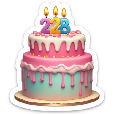 giant cake with number 28 candle on it sticker