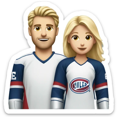 A blonde girl with a hockey player guy sticker