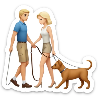 Woman walking a man on a leash with the man on all fours like a dog sticker