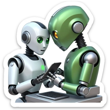 robot head checking another robot's work with a green checklist sticker