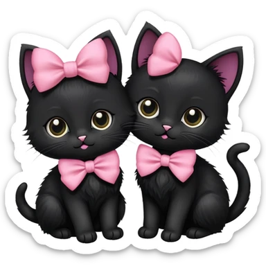 Two black kittens. One is wearing a black bow and one with a pink bow. sticker