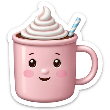 Light Pink mug of hot chocolate with marshmallows sticker
