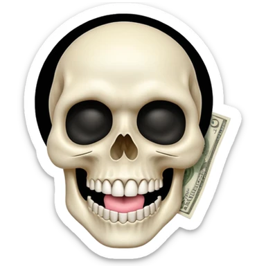 exaggerated White Skull Emoji Face with Tongue and Money sticker