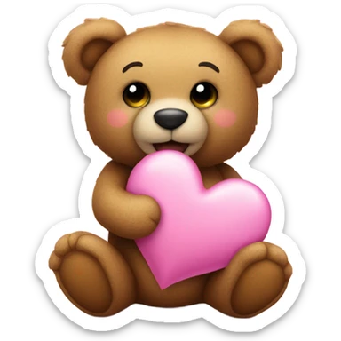 Teddy bear holding a pink heart  sticker