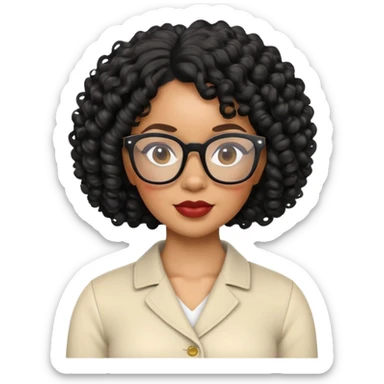 light skin Black woman with black curly hair, wearing glasses, 3D Apple Memoji style sticker