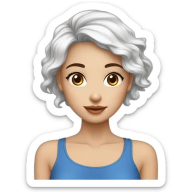 Femme de petite taille au teint blanc avec des yeux bleus avec des cheuveux marrons long boucles en bas sticker