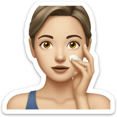 white brunette girl applying cream on face sticker