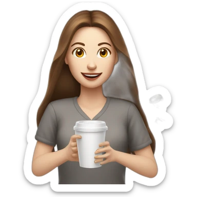 woman juggler with long straight brown hair and pale skin juggling coffee cups and miniature laptops sticker