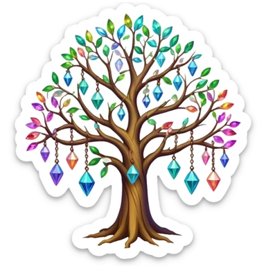 Spiritual tree with crystals hanging in it sticker