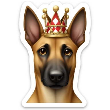 A malinois harlequin color with a crown on his head sticker