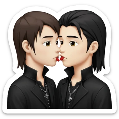 Goth Boys, one goth boy pale with brown hair the other a goth boy tan with long black hair, kissing sticker