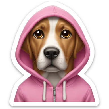 A dog wearing a pink hoodie sticker