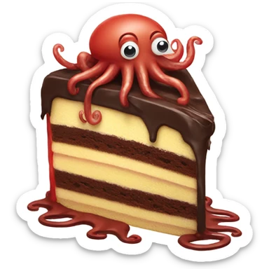 A red squid eating some chocolate cake sticker