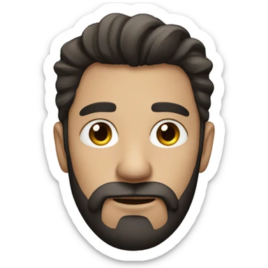a man with narrow eyes, dark hair and a beard sticker