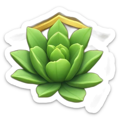 a succulent inside a shield with a golden border which has a ring of shrubbery around it sticker