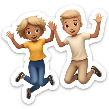 two children jumping together, happy and playful, motion blur sticker