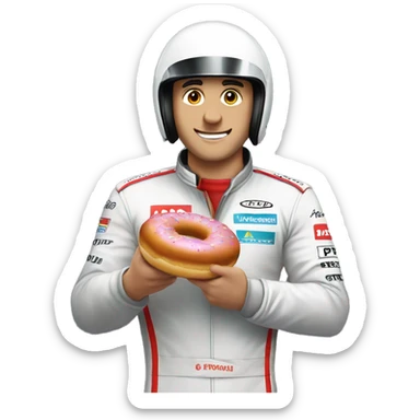 A Formula 1 driver carrying the victory with a donut show sticker