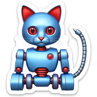 generate robot cat, glossy, realstic, red and blue color, write on tag LMX sticker