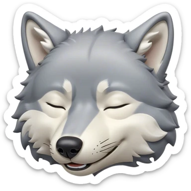 Meme-Worthy Cute Sleeping Wolf Portrait Emoji, Head resting peacefully with a contented smile, showcasing a robust build and a luxuriously soft grey and white Fur, eyes shut in a serene, restful nap, Simplified yet hilariously adorable features, highly detailed, glowing with a soft, drowsy light, high shine, relaxed and utterly lovable, stylized with an air of playful laziness, bright and heartwarming, soft glowing outline, capturing the essence of a comically sleepy wolf, so meme-worthy it feels like it could instantly become the next viral sensation of adorable slumber! sticker