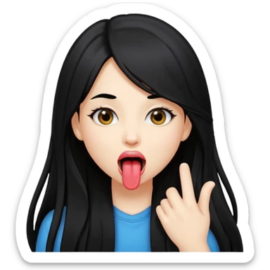 Niña con pelo negro largo sacando la lengua y posando  sticker