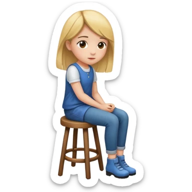 a girl is sitting on a stool and she is seeing and facing toward left side sticker