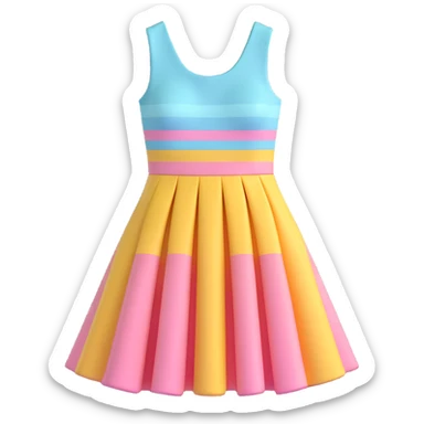 cute 3D cartoon emoji of a sleeveless dress with horizontal pastel stripes, flared skirt, minimal flat shape, isolated on transparent background, soft lighting sticker
