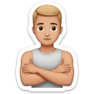 person having arms crossed on his neck sticker