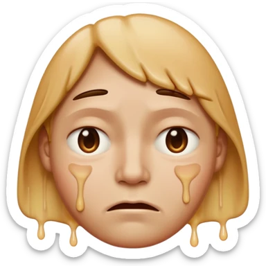 Apple-style emoji person inspired by the Apple melting face emoji (🫠), with a slightly drooping lower face due to heat, solid soft texture, annoyed and exhausted expression, raised eyebrow, unimpressed half-closed eyes, subtle sweat drops, consistent skin color, no dripping or glossy liquid effec. sticker