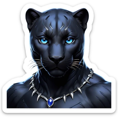 Cinematic Noble black Panther Portrait Emoji, Poised and regal, with a sleek, muscular build draped in glossy, midnight-black fur and piercing, luminescent eyes, Simplified yet sharp and sophisticated features, highly detailed, glowing with a soft, mysterious glow, high shine, intelligent and enigmatic, stylized with an air of stealthy authority, focused and commanding, soft glowing outline, capturing the essence of a watchful and confident jungle guardian that appears ready to prowl out of the screen with effortless authority! sticker