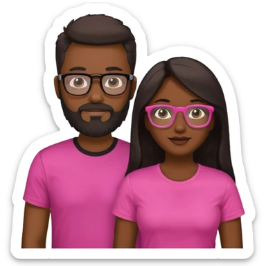 pareja el moreno con barba y gafas  , camiseta negra y ella pelo moreno camiseta rosa y pelo largo de piel blanca sticker