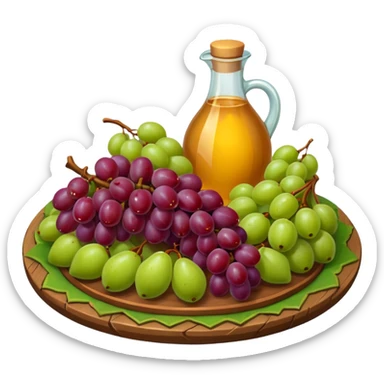 medieval fruit platter object icon, grapes apples pears, rustic plate, small honey drizzle, cozy medieval vibe, 3D cartoon, mobile game icon style, clean background, no text, no watermark
 sticker