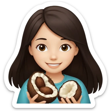 Make a girl with brunette/black straight long hair holding a cocopoo sticker