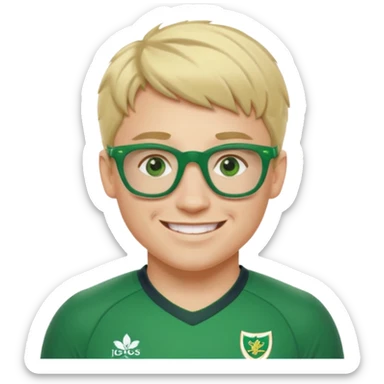 irish rugby player with very short blond hair and green glasses sticker