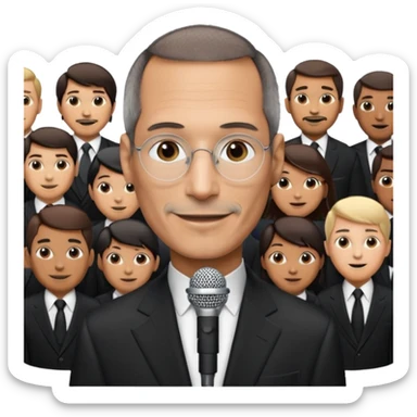 create a founder mode emoji like steve jobs having a 100 executive retreat

 sticker