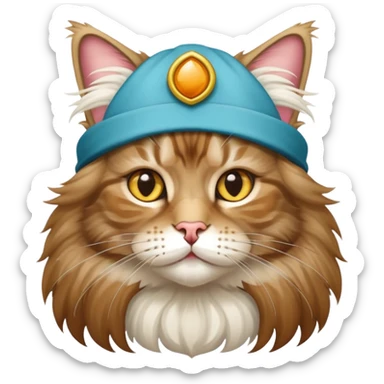 A Maine Coon cat wearing a cute headgear sticker