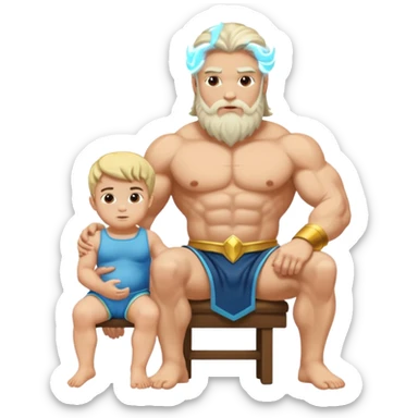zeus with toddler sitting on thigh sticker