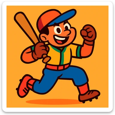 baseball player, energetic pose, holding a bat, colorful uniform, vibrant cartoon style sticker
