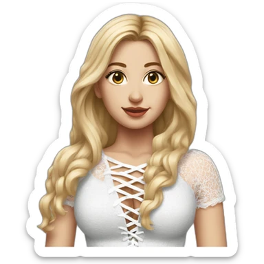 hyperrealistic caucasian female, long straight blonde hair, white lace up crop top and grey tight mini skirt sticker