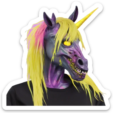 .Zombie_ Vaporwave black holographic oilslick zombie unicorn smoking yellow caution tape  sticker
