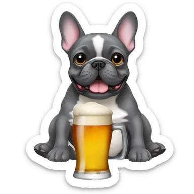 French bulldog dark grey holding a beer sticker