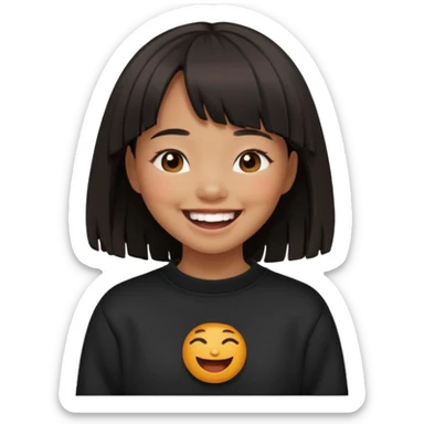 Asian girl in black fringed swearshirt, laughing sticker