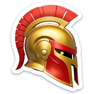 Side view of a gold Spartan helment with red ascents and then the crest is both red and gold sticker