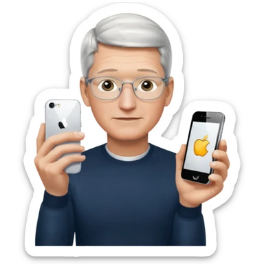 Tim Cook wiyh iphoine into his hands sticker