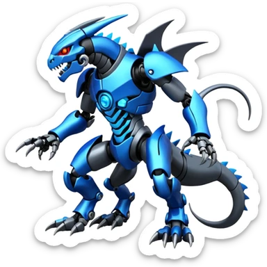 Cool Futuristic Cyber-Digimon-Fakemon-Duskull-Salandit-Guilmon-Wargreymon-Mecha-fusion (full body) sticker