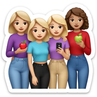 a group of girls, cheerful, trendy, Pinterest aesthetic, standing together, all look like they love Pinterest, apple emoji style sticker