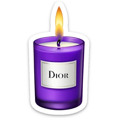 Purple glass candle labelled ‘Dior’ sticker