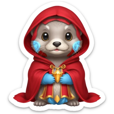 baby grey otter, in magic red cloak sticker